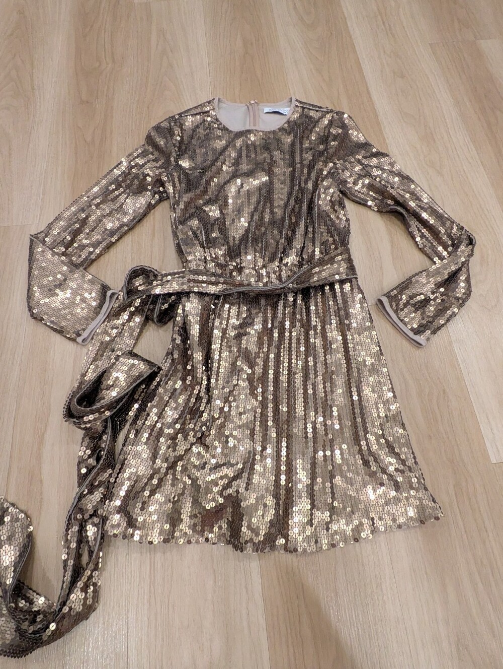 Mac Duggal Gold/Brown Sequin Long Sleeve Dress NWT Size 6